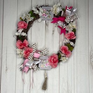 Floral Grapevine Wreath with Pink and White Accents